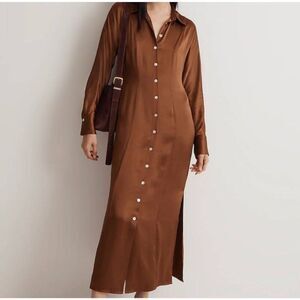 Madewell womens Sz 2 brown satin button front midi dress